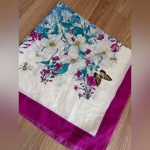 Floral Print Scarf with Pink Border
